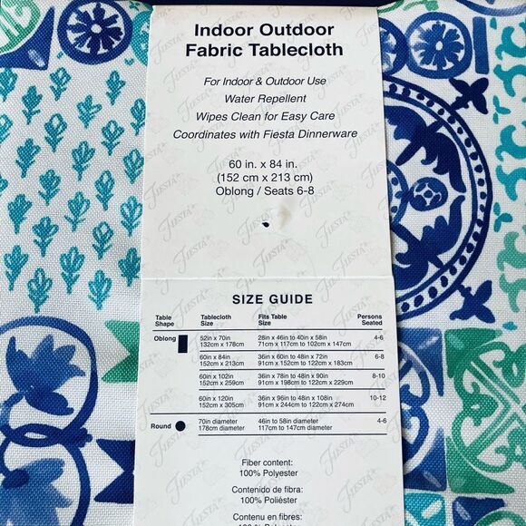 Fiesta Indoor Outdoor Mexican Tablecloth Tablecloth Blue Green Oblong - Picture 3 of 3